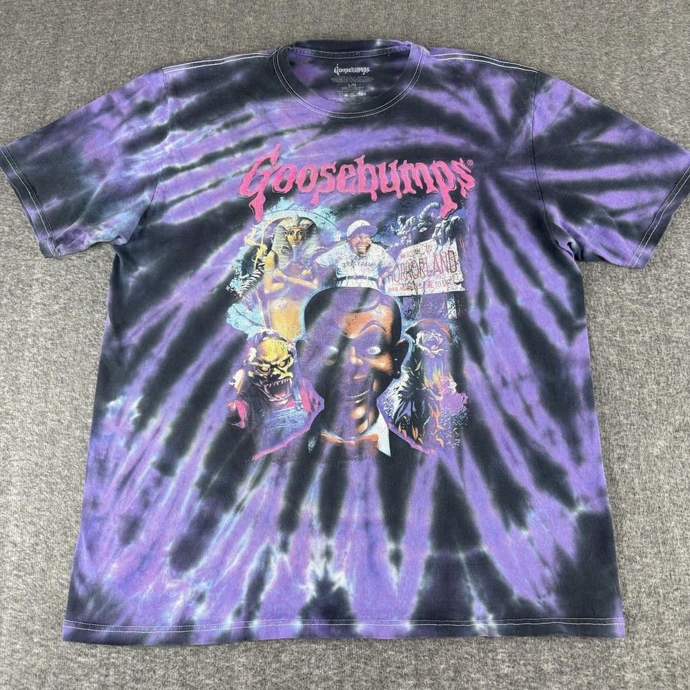 Goosebumps Horrorland Tie Dye T Shirt Mens Large Purple Black Slappy Graphic Tee